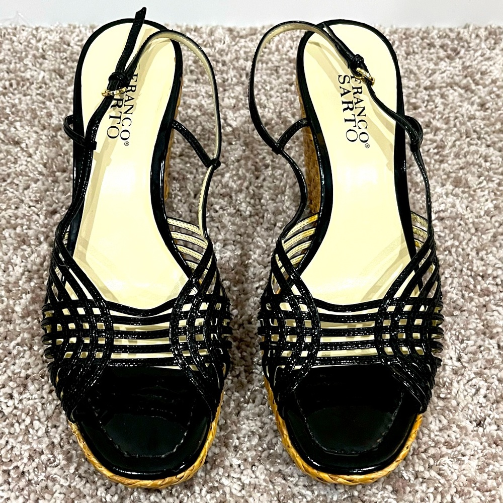 Franco Sarto L- Ghita Basket Weave Straw Sandals - Size 9